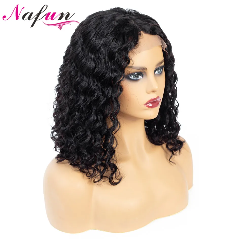 Nafun Hair13X4 короткий Боб Синтетические волосы на кружеве человеческих волос парики с детскими волосами малазийские волосы с однонаправленной кутикулой для черный Для женщин глубокая волна Синтетические волосы на кружеве парики