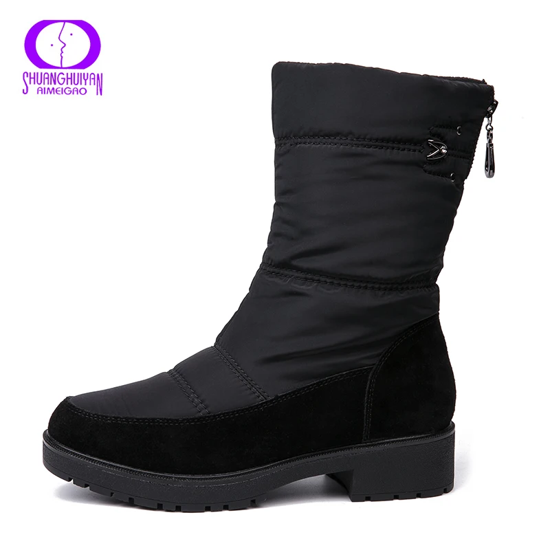 AIMEIGAO/Новинка года; женские зимние ботинки; теплые зимние ботинки на меху; Водонепроницаемая Обувь на толстой плоской подошве; удобная обувь на каблуке