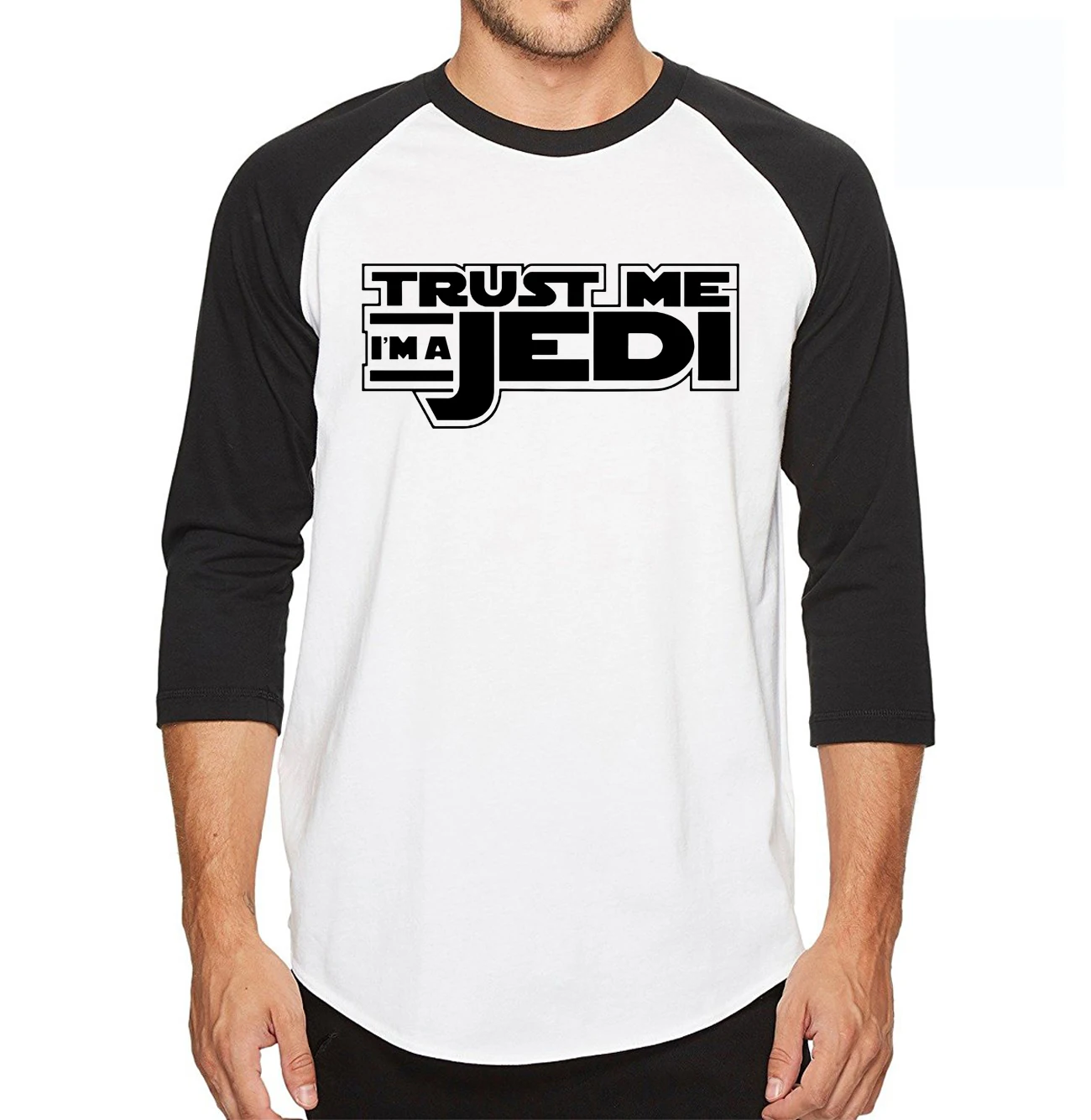 Three Quarter Sleeve T Shirt Men 100 Cotton High Quality STAR WARS Trust Me I m A Jedi Knight 