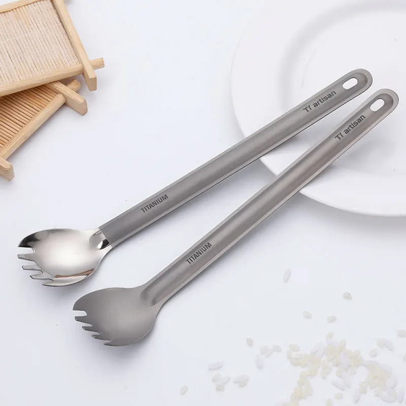 

Tiartisan Pure Titanium Spork Long Handle Camping Spoon Fork Outdoor Tableware Polished Scoop or Sandblasted Spork