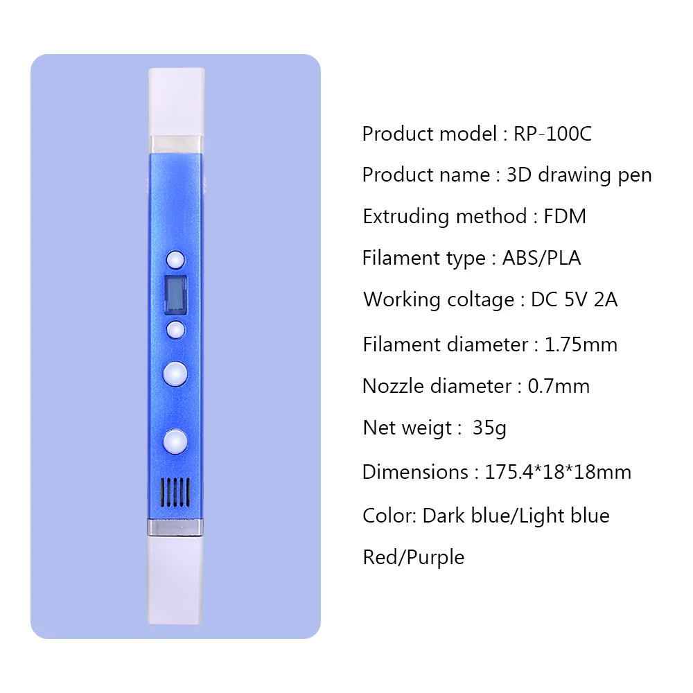 Myriwell ABS/PLA 1,75 мм DIY 3D Draw Pen светодиодный Экран зарядка через usb 3D печать Ручка 9 м нити творческий игрушка в подарок для детей Дизайн