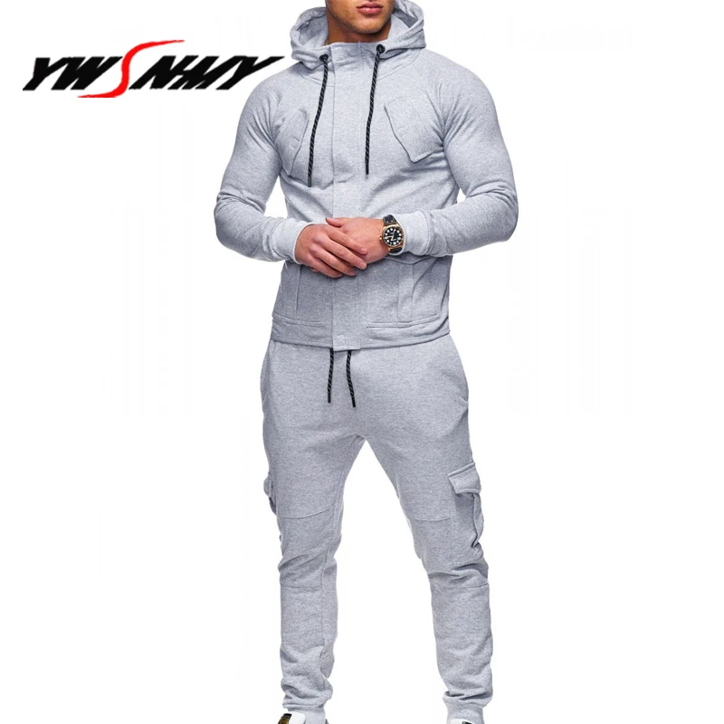 

New Hoodies Sets Men 2018 Hoody Mens Tracksuits Set Long Sleeve Two Pieces Fitness Casual Solid Color Hoodies Male Sporting