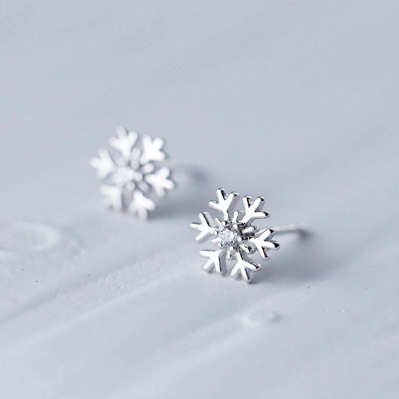 MloveAcc мода кубического циркония шпилька серьги Снежинка 925 пробы серебряные серьги гвоздики маленький Рождественский подарок