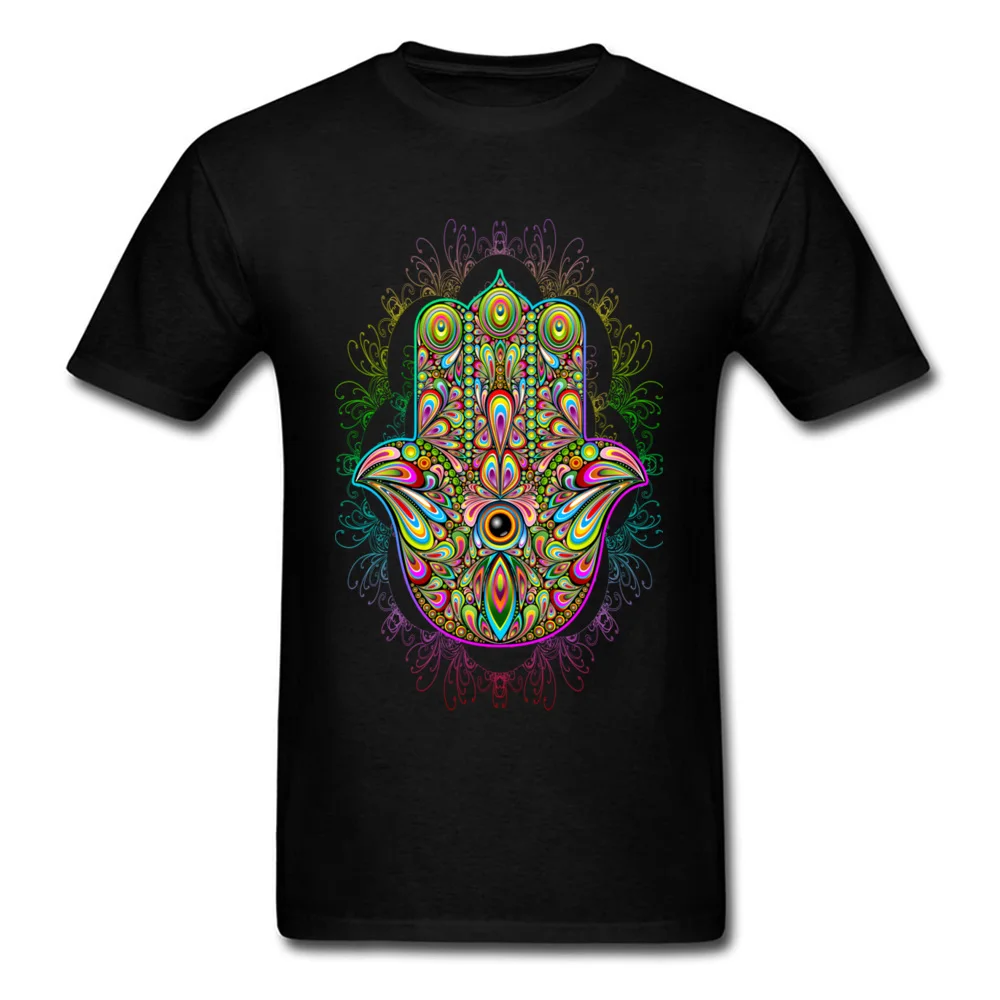 Hamsa Hand Amulet Psychedelic All Cotton Men Short Sleeve Tops & Tees Design NEW YEAR DAY T-Shirt Company Round Neck Tee-Shirts Hamsa Hand Amulet Psychedelic black