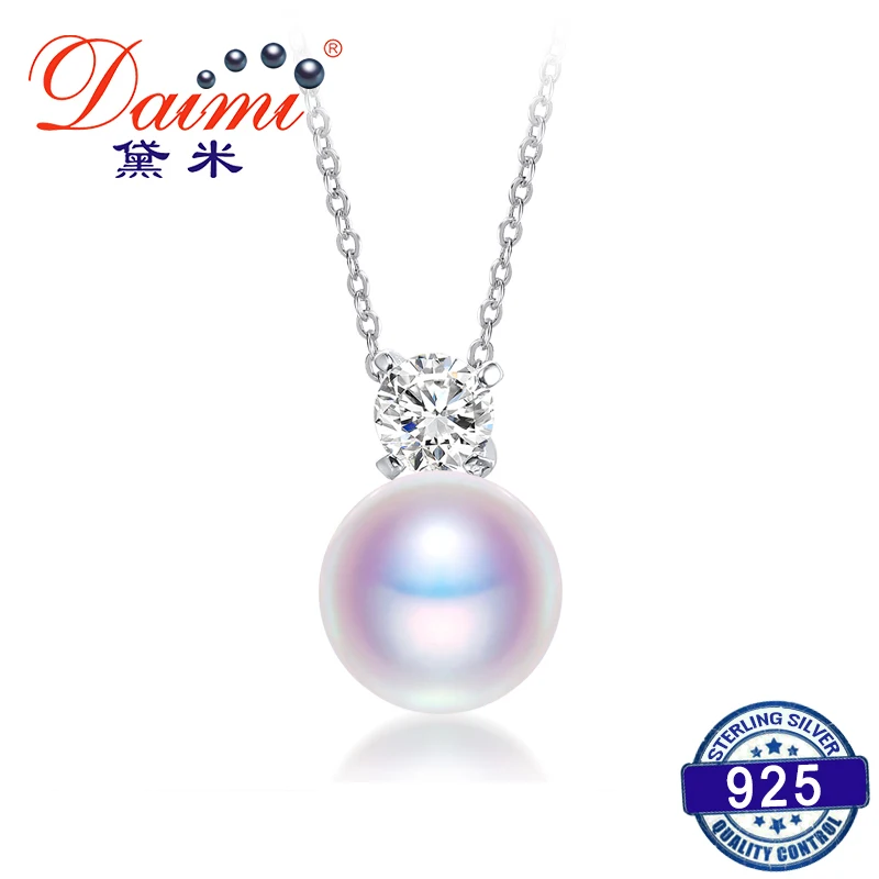 

DAIMI Glitter Necklace 9-10mm Natural White Pearl Pendant 925 Sterling Silver Pendant Necklace Shine Jewelry