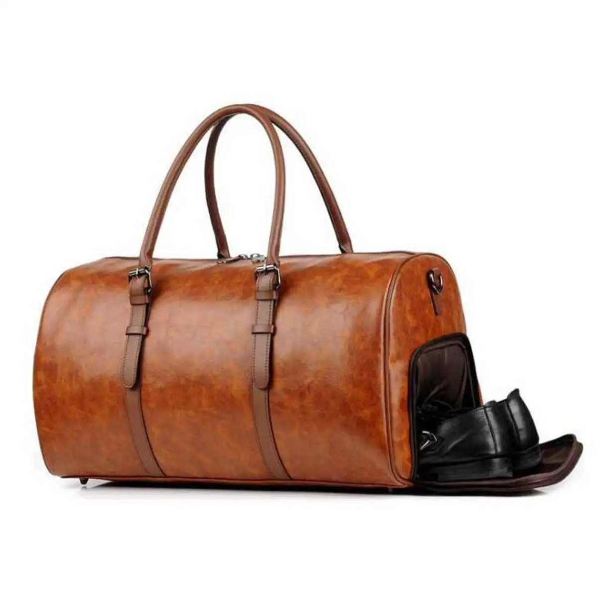 Мужская и женская спортивная сумка из искусственной кожи, сумка для путешествий, сумка для путешествий, сумка для багажа, сумка-тоут с обувью для фитнеса, мужская сумка - Цвет: Коричневый