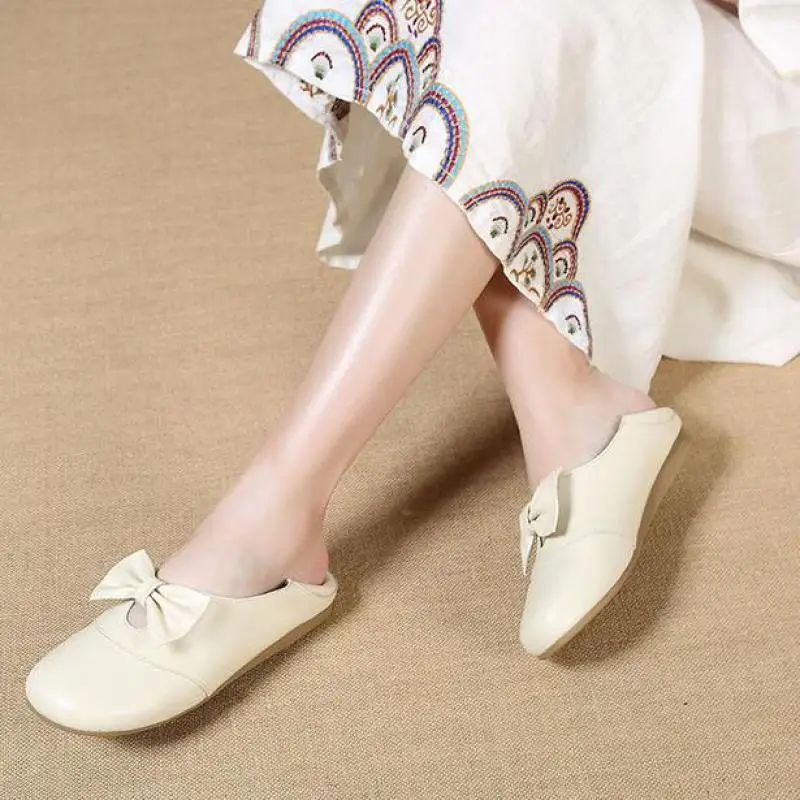 Suave Primavera Las 2019 Planos A Cuero Mocasines Fondo Mano Ballat Bajo De Mujeres Hechos Casuales Genuino Mujer Zapatos Tacón Blanco brown Blanco OpYHB