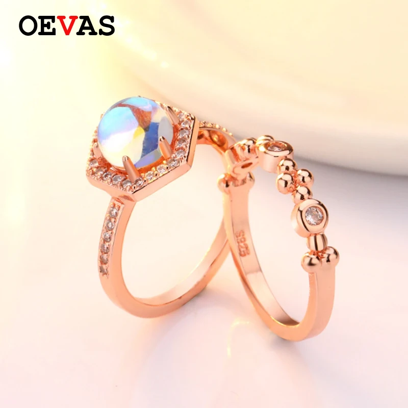 

Top Quality moonstone Ring set Gold Rose Gold color Austrian Crystals Finger Ring For Women Engagement wedding jewelry Wholesale