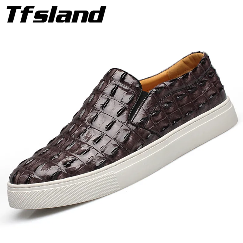  Tfsland Luxury Men Soft Crocodile Leather Driving Shoes New Spring Breathable Slip on Flats Walking