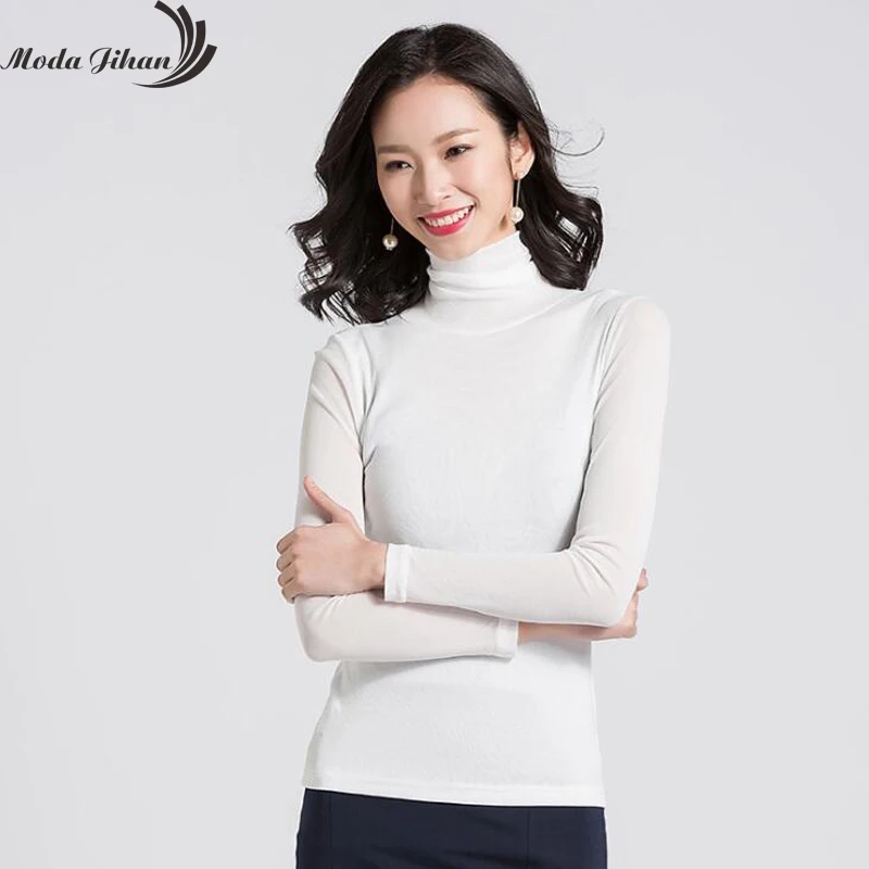 Moda Jihan Women's Mesh Bottoming Shirts Stretchable High Collar Underneath Tops Autumn Winter Female Clothing Sexy Plus Size