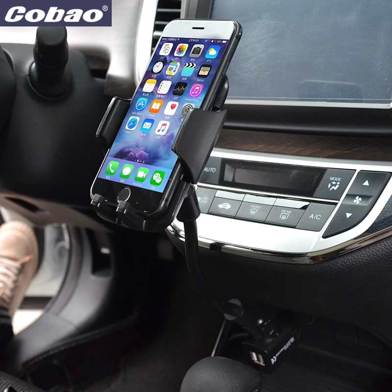 

Cobao 5V 1A Cell Phone Holder Charger 360 Degree 2 Usb Ports Universal Car Holder Smartphone Charger For Xiaomi Samsung iPhone