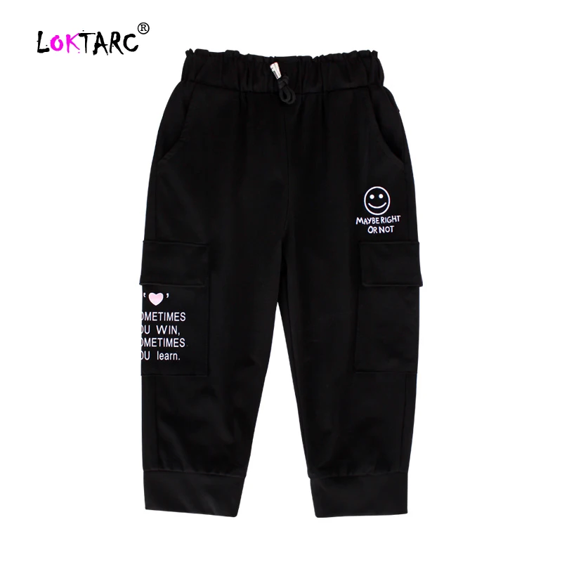 LOKTARC штаны для девочек Письмо Печать Drawstring Подростков Спортивные штаны с эластичной резинкой на талии детские короткие брюки для годовалых девочек джоггеры