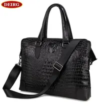 Crocodile Pattern Genuine Cowhide Two Compartments Black Men Leather Briefcase Business Handbag Fit for 15 Inch Laptop PR577276