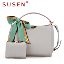 SUSEN 1309 Mujeres Mango Bolso de Hombro Cross Body Bag con monedero 2 Unids conjunto de Bolsas Bolsa de Color Del Remiendo Fresco con cintas