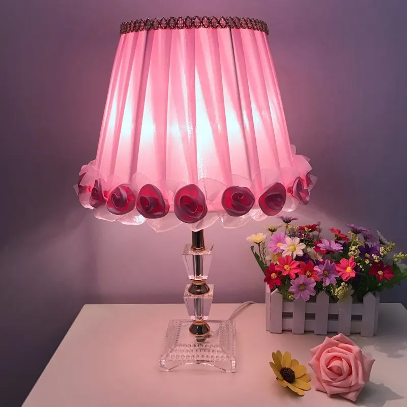 Современная розовая ткань, настольная лампа для спальни, романтический хрустальный свадебный подарок, настольная лампа для спальни, модная настольная лампа для кабинета, лампа для чтения - Цвет корпуса: Розовый