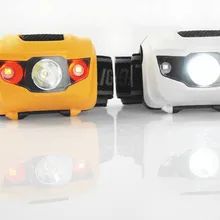 50 шт. двойной переключатель 2 Красный светодиодный+ 1 белый 5 Вт 300LM CREE светодиодный налобный фонарь Водонепроницаемый голова света 3* AAA