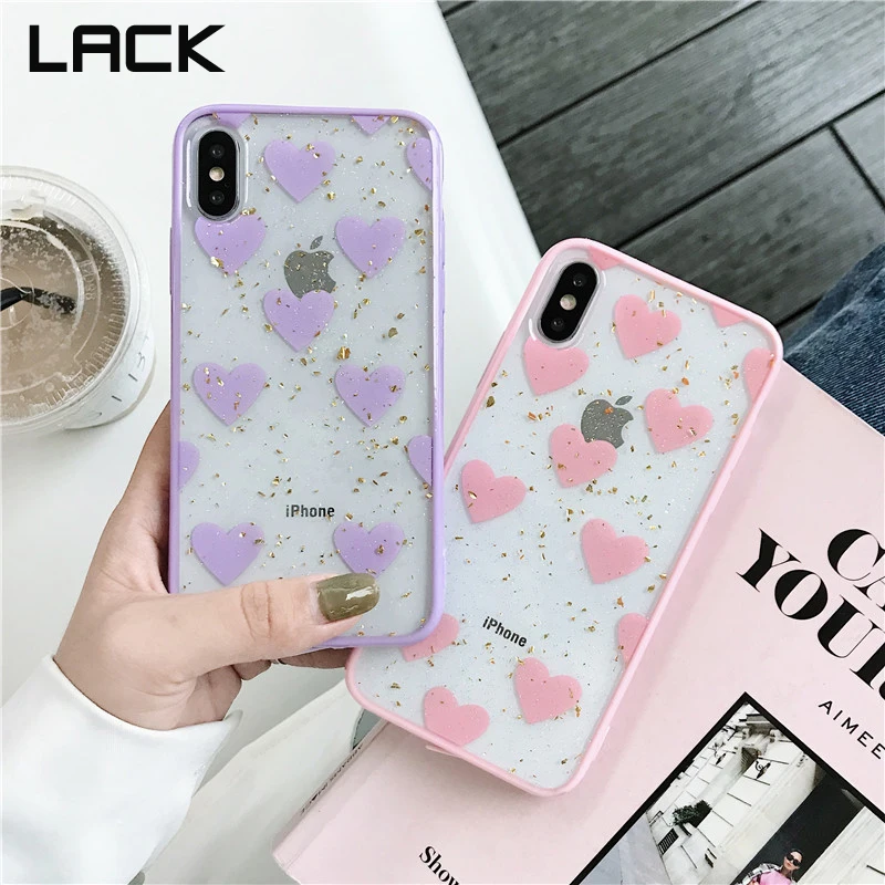 

LACK Glitter Powder Candy Color Love Heart Gold Foil Cases For iPhone XR XS Max X 6 6S 7 8 Plus Bling Phone Case Cover Fundas
