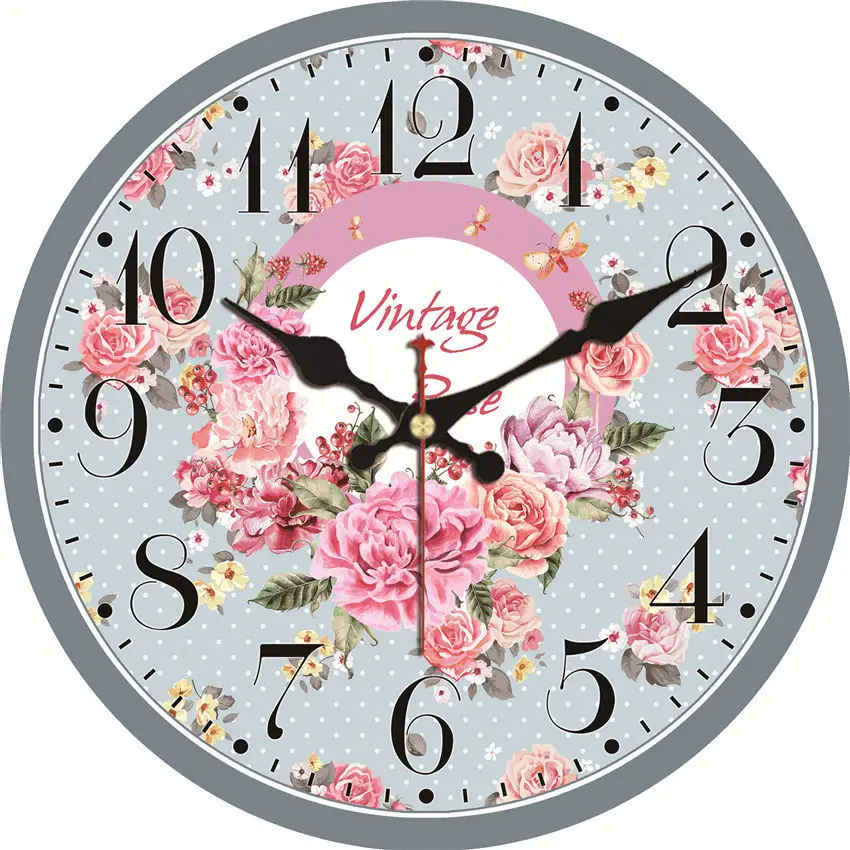 WONZOM винтажные настенные часы Роза дизайн Relogio де Parede большие бесшумные часы для гостиной Потертый Шик Кухня Saat домашний декор