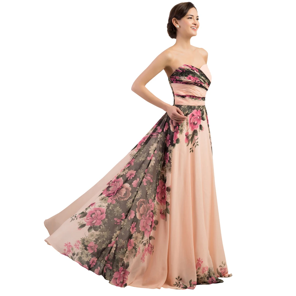 Aliexpress Buy 3 Designs Evening Dresses Stock e Shoulder Flower Pattern Floral Print Chiffon Evening Dress Gown Party Long Prom dresses 2018 from