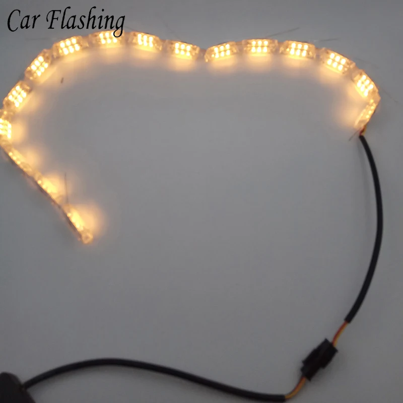 

Car Flashing 2Pcs Car Flexible Switchback Rider Strip Light for Headlight Sequential Flasher DRL Flowing Yellow Turn Signal lamp
