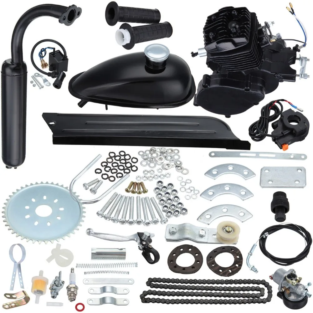 Black 80cc 2 Stroke Gas Motor Muffler Motorized Bicycle Bike Engine Gas Kit