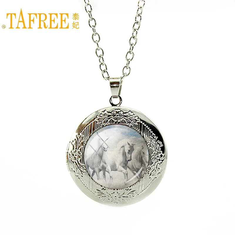 

TAFREE White stallion Pattern Necklace Hottest Horse locket pendant Silver Plated animals Unicorn Leisure series jewelry A45