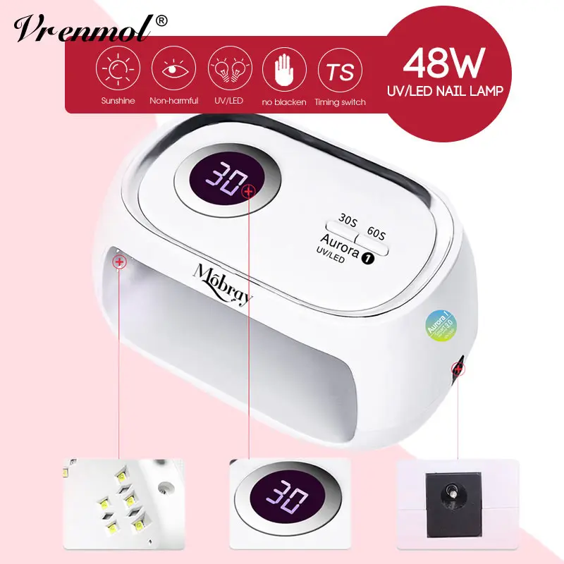 

Vrenmol 48W UV/LED Nail Lamp Gel Polish Curing Lamp with Bottom 30s/60s Timer Nail Polish Nail Art Tools