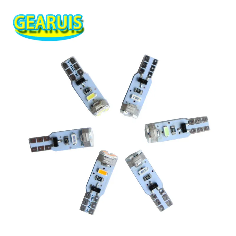 

100 шт., автомобисветодиодный светодиодные лампы T5 5 SMD 3014