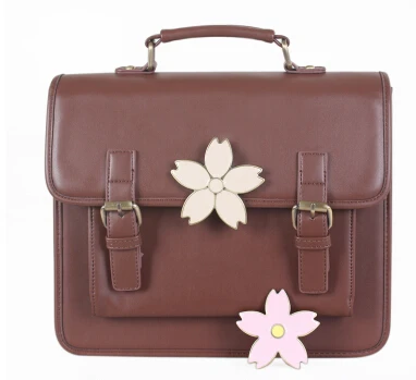 Японская форма, сумка в консервативном стиле, женская школьная сумка, модная винтажная сумка с ручкой из искусственной кожи, сумка на плечо с пряжкой сакуры для девочек - Цвет: brown