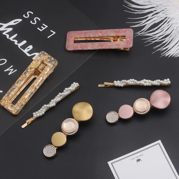 

New 3PCS Pearls Acetate Geometric Fashion Sweet Hair Clips For Women Girls Headband Hairpins Barrettes Hair Accessories Set