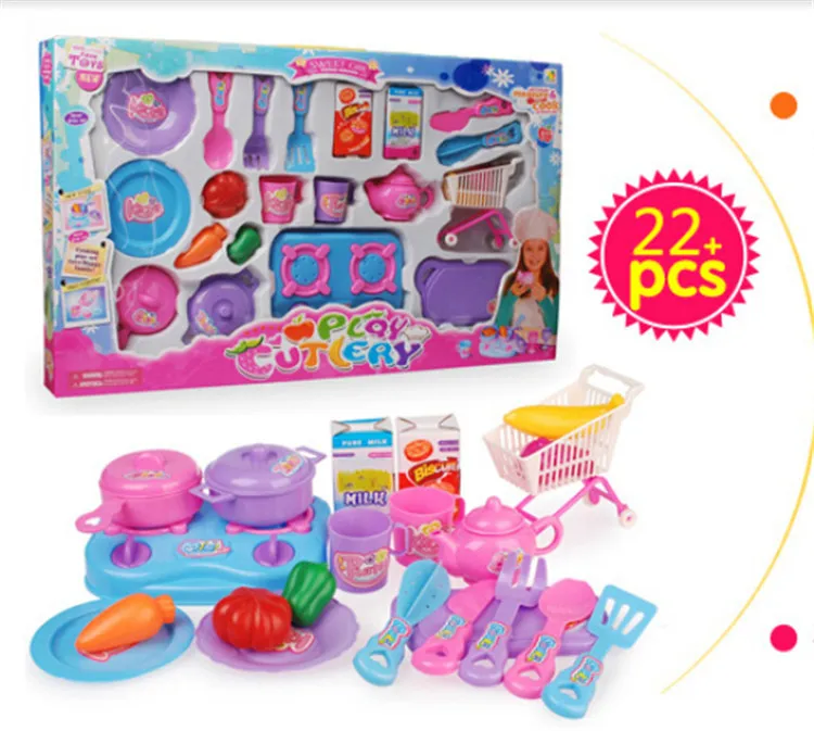 New 22pcs/set kids toys kitchen kitchen cooking utensil set plastic tableware toys baby birthday