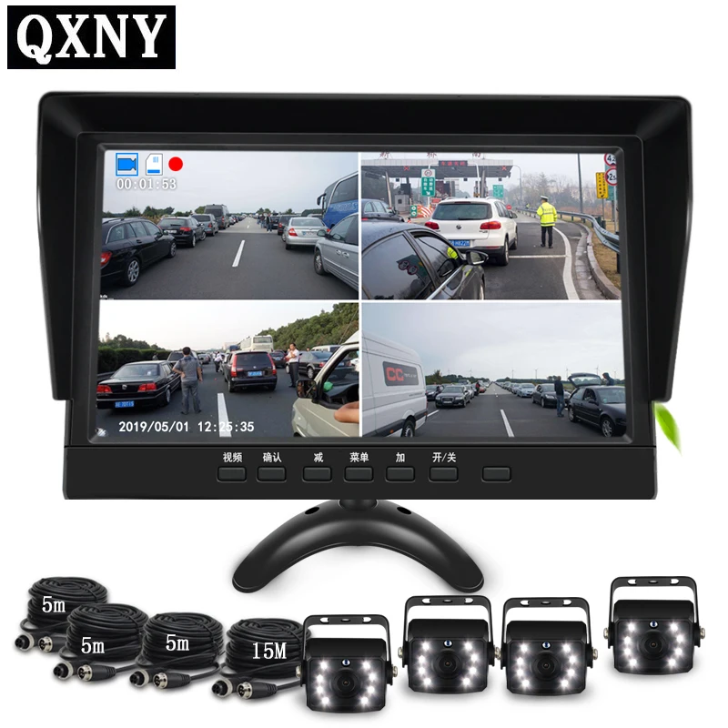 

10.1inch IPS 4CH Video input Car Video Monitor For Front Rear Side View Camera Quad Split Screen Recording images simultaneously