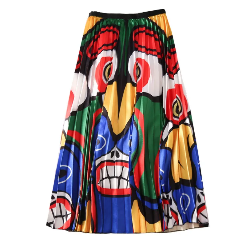 Женские юбки с мультяшным принтом в европейском стиле; Летние Плиссированные Юбки-миди трапециевидной формы с эластичной резинкой на талии; женские Юбки-миди в стиле Харадзюку; Faldas; SP525