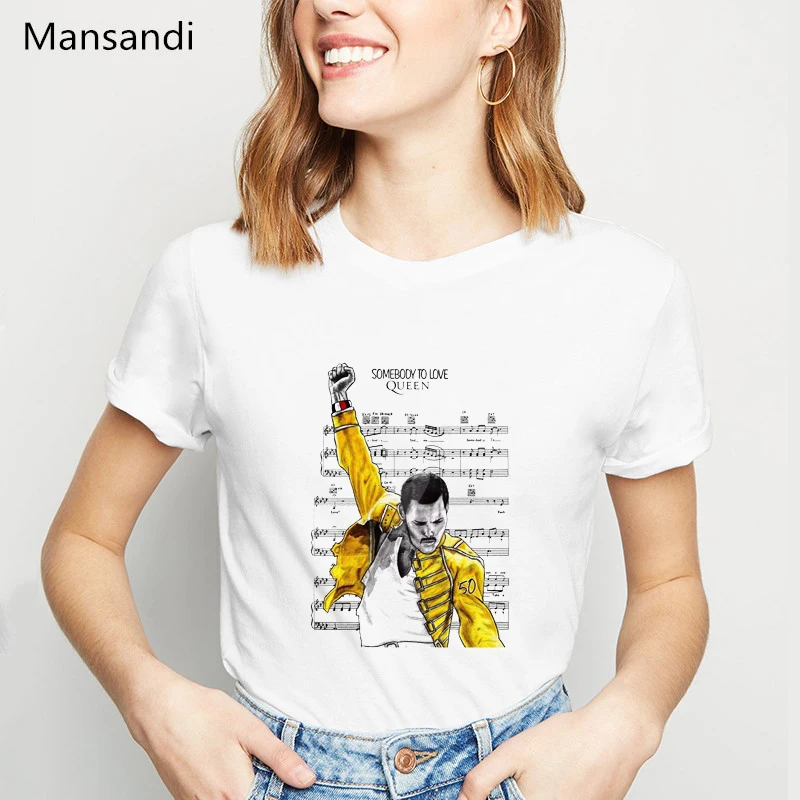 Freddie Mercury T Shirt Women Clothes 2021 Queen Band Tee Femme Tshirt Harajuku Shirt Female Streetwear - T-shirts - AliExpress