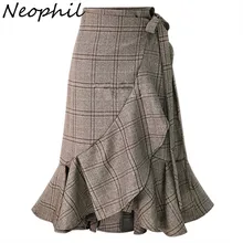 Neophil, английский стиль, в клетку, на шнуровке, Русалка, миди, юбки-карандаш, с оборками, тартан, для женщин, высокая талия, Ретро стиль, серая, облегающая юбка, S1737