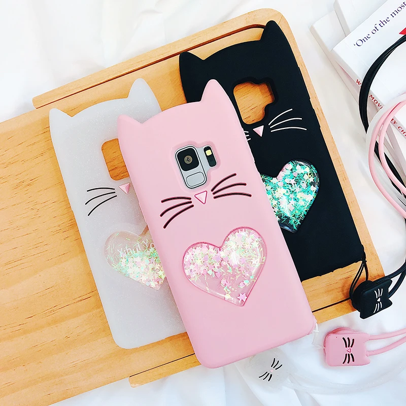 

Love Heart Glitter Stars Luck Cat Case for Samsung Galaxy J2 Pro 2018 J3 2017 J5 Prime J7 Core Neo NXT 2016 Dynamic Liquid Cover