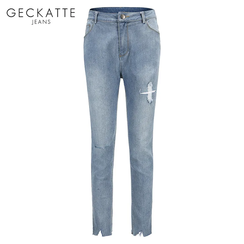 

Elastic Skinny Ripped Mom Jeans for Women Boyfriend High Waist Blue Distressed Jeans Woman Denim Pants Korean Jean Streetwear