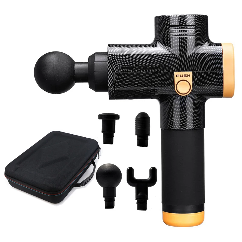 

Low Noise Muscle Massage Gun Deep Tissue Therapy with 4 Massage Heads 3 Levels Speed Pain Relief Relaxation with EVA Travel Box