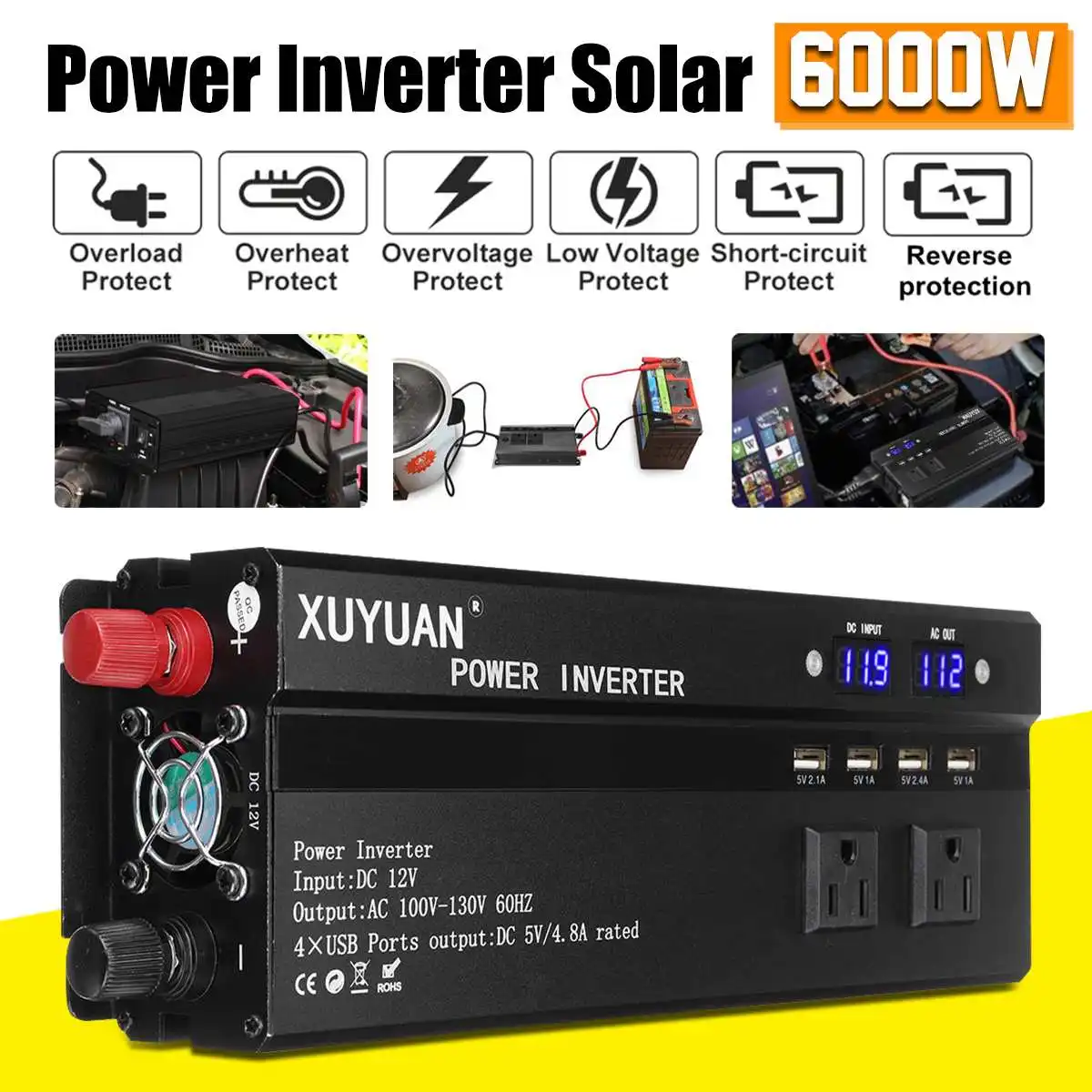 

Solar Power Inverter 6000W P eak DC 12V/24V to AC 110V/220V Modified Sine Wave car Inverter For Auto Truck