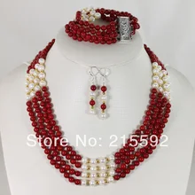 Роскошное Одеяло в нигерийском стиле Африканские свадебные бусы комплект красный украшение с коралловыми бусинами комплект Цепочки и ожерелья браслеты сережки CJ055