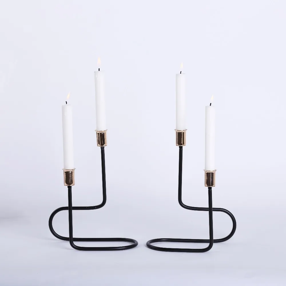 2 PCS/ Set High Quality Modern Candle Holder Metal Home Decor Black