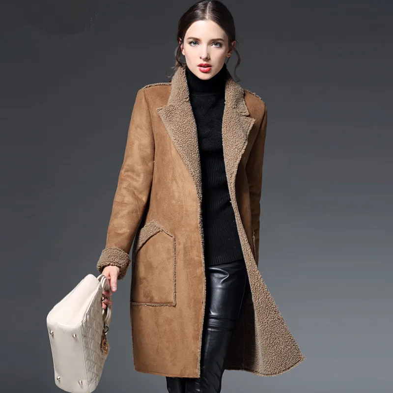 Manteau Femme hiver veste Femme daim agneaux laine Manteau épais coton