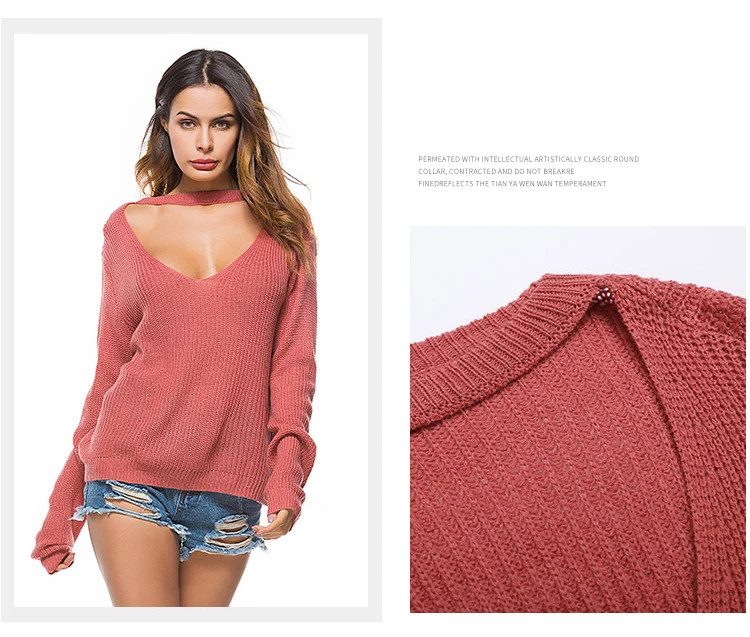 2018 Europe and the United States sexy women's V-neck sweater bottoming shirt deep neck V-neck sweater (1)
