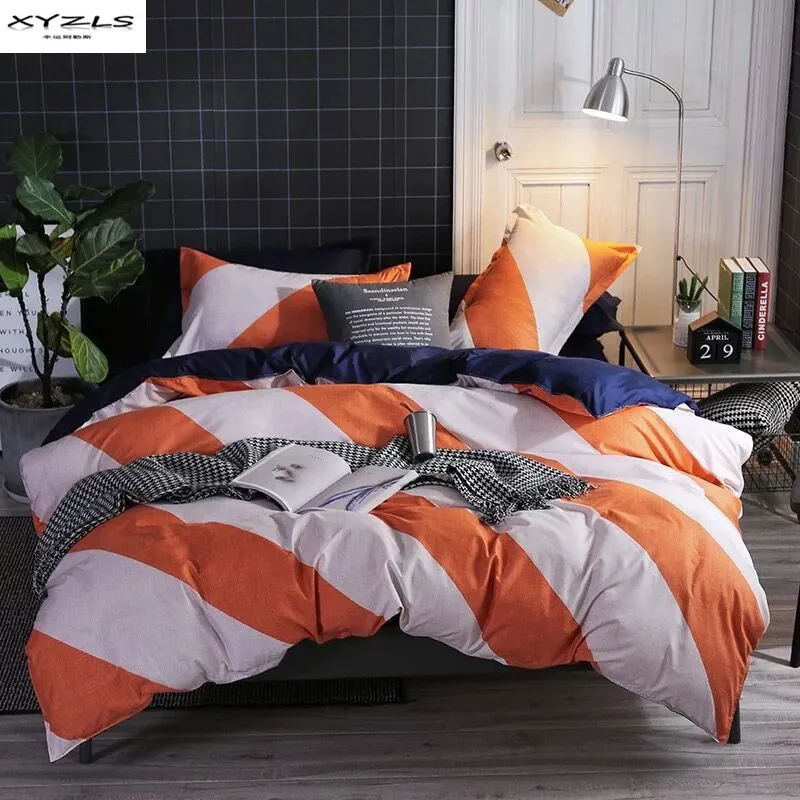 

XYZLS Modern Bedding Set Orange Blue Striped Printed Duvet Cover Sets 2/3/4pcs Queen King Size Home Pillowcases Bedclothes