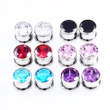 

MODRSA 2pcs Stainless Steel Plugs and Tunnels Crystal Earlet Gauges Ear Expander Ear Stretcher Body Piercings Jewelry