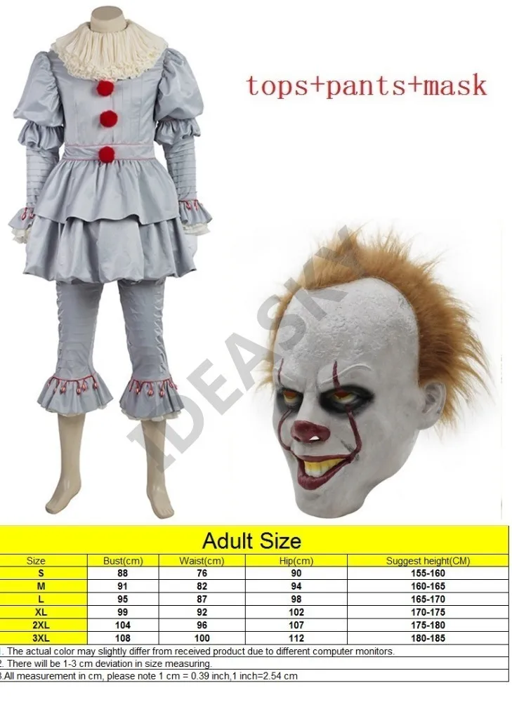 Стивен Кинг это клоун пеннивайз костюм Клоун Маска одежда косплей король женщины Хэллоуин Ужасы костюмы для мужчин Взрослый карнавал - Цвет: AD