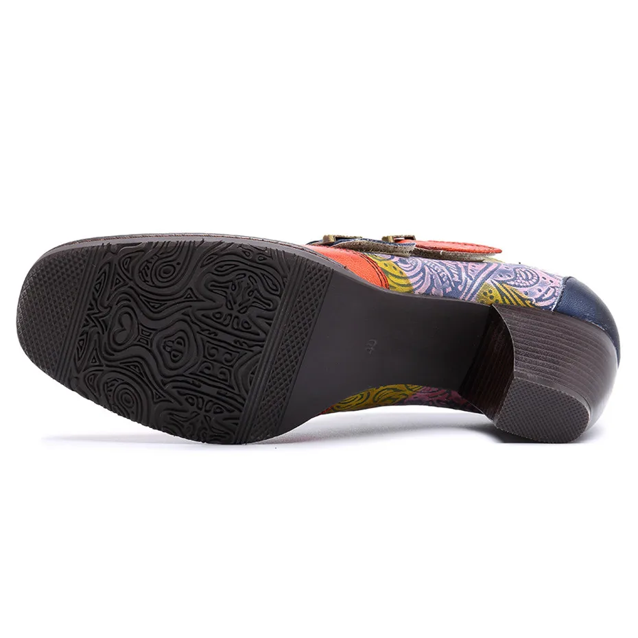 New Buckle Strap Heels Pumps Handmade Mixed Colors Casual Footwear Genuine Leather Comfortable Mother Shoes Woman Large Size 42 (13)