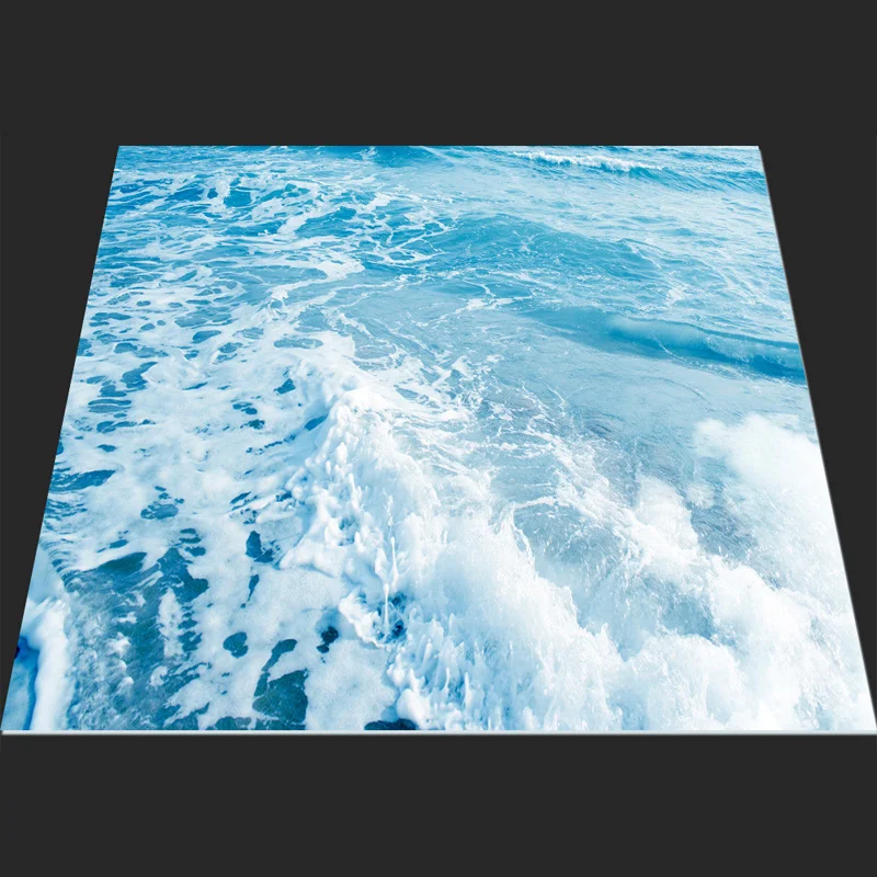 Custom 3D Floor Mural Wallpaper Sea Water Waves Floor Sticker Paintings Wear Non-slip Self-adhesive PVC Waterproof Floor Murals