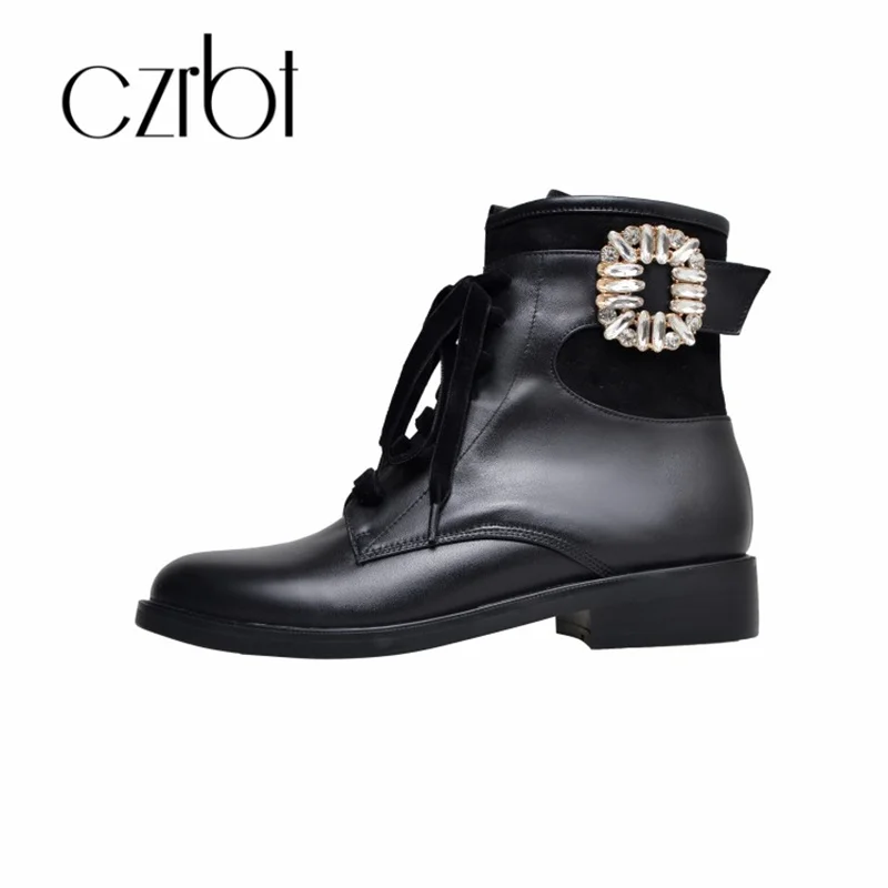 

CZRBT 2018 new shoes women's fashion leisure non-slippery thermal beautiful women's shoes round head lace-up Martin women's boot