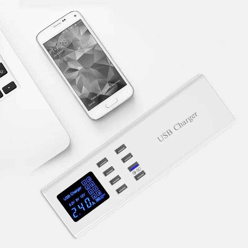 Быстрая зарядка 8 Порты светодиодный дисплей USB Зарядное устройство Quick Charge 3 0